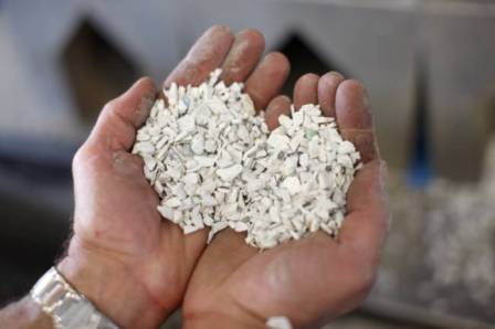 Recycled plastic pellets produced by VEKA using PVC window frames